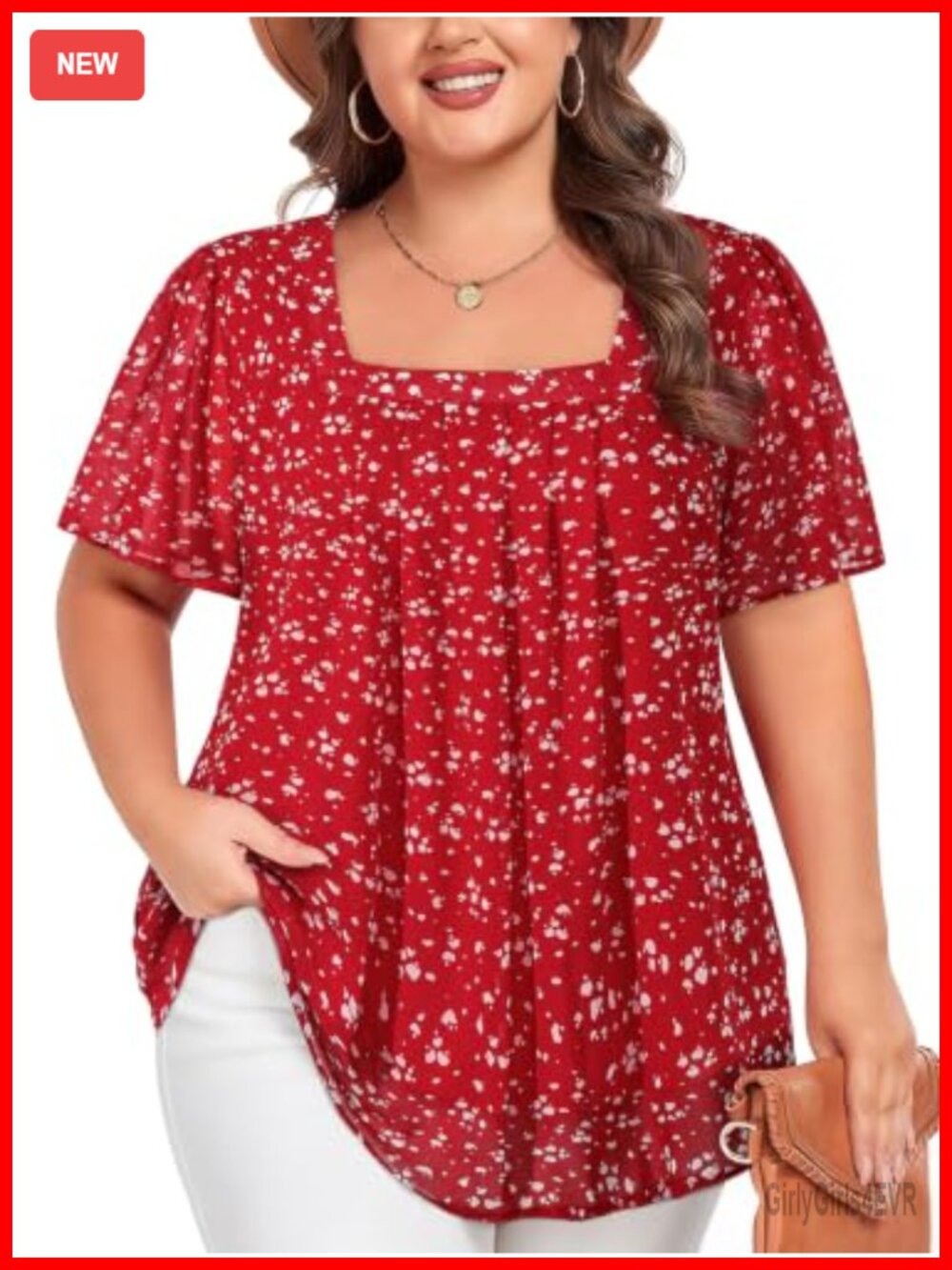 Plus Size Chiffon Blouse Short Sleeve Square Neck Floral Tunic Top Dressy